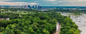 Preview wallpaper trees, road, water, city