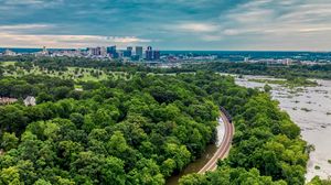 Preview wallpaper trees, road, water, city