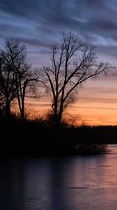 Preview wallpaper trees, shore, river, nature, evening