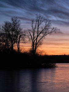 Preview wallpaper trees, shore, river, nature, evening