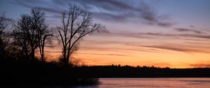Preview wallpaper trees, shore, river, nature, evening