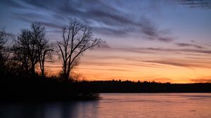 Preview wallpaper trees, shore, river, nature, evening