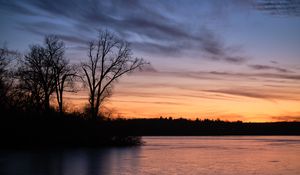 Preview wallpaper trees, shore, river, nature, evening