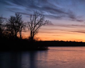 Preview wallpaper trees, shore, river, nature, evening