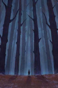 Preview wallpaper trees, silhouette, mystical, forest, art, loneliness