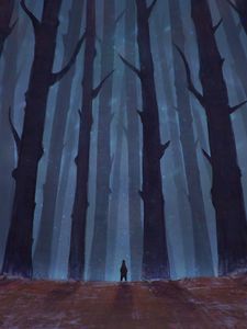 Preview wallpaper trees, silhouette, mystical, forest, art, loneliness