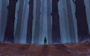Preview wallpaper trees, silhouette, mystical, forest, art, loneliness