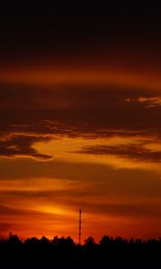 Preview wallpaper trees, silhouette, shadows, clouds, sunset, dark, landscape