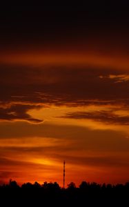 Preview wallpaper trees, silhouette, shadows, clouds, sunset, dark, landscape