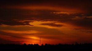 Preview wallpaper trees, silhouette, shadows, clouds, sunset, dark, landscape