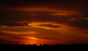 Preview wallpaper trees, silhouette, shadows, clouds, sunset, dark, landscape