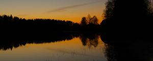 Preview wallpaper trees, silhouettes, lake, evening, dark