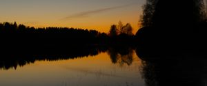 Preview wallpaper trees, silhouettes, lake, evening, dark