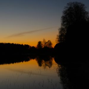 Preview wallpaper trees, silhouettes, lake, evening, dark