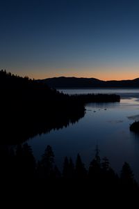 Preview wallpaper trees, silhouettes, lake, twilight, dark