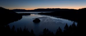 Preview wallpaper trees, silhouettes, lake, twilight, dark