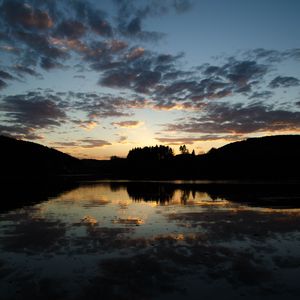 Preview wallpaper trees, silhouettes, lake, reflection, landscape, dark