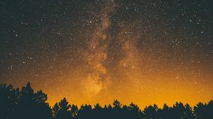 Preview wallpaper trees, silhouettes, starry sky, night, dark