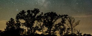 Preview wallpaper trees, silhouettes, starry sky, night, river, reflection