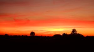 Preview wallpaper trees, silhouettes, sunset, red, dark