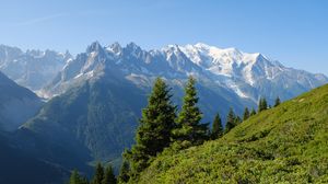 Preview wallpaper trees, slope, mountains, rocks