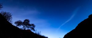 Preview wallpaper trees, slope, starry sky, night, dark
