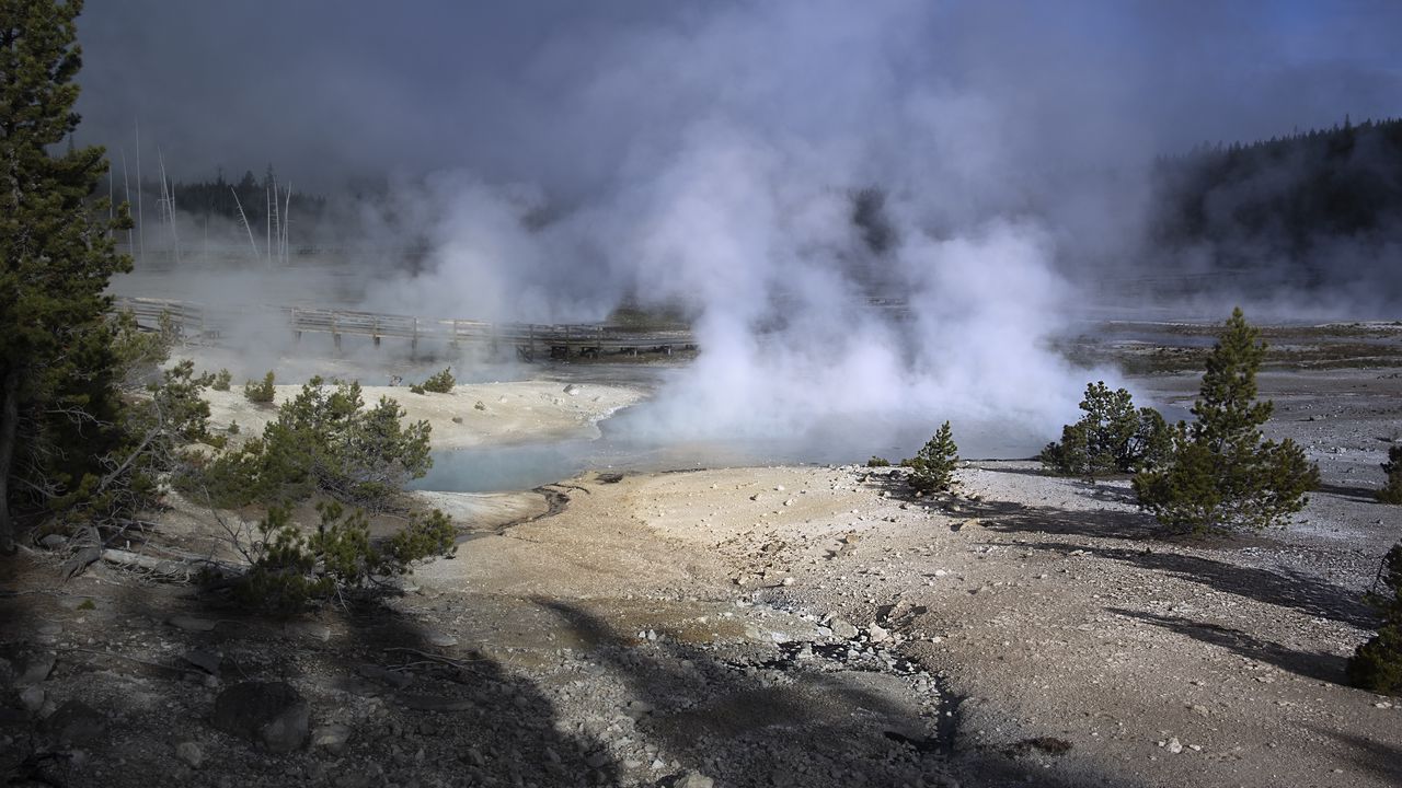 Wallpaper trees, smoke, steam, lake, sources, nature