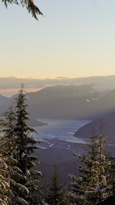 Preview wallpaper trees, snow, mountains, lake, landscape