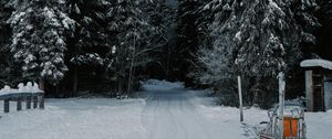 Preview wallpaper trees, snow, road, winter, nature