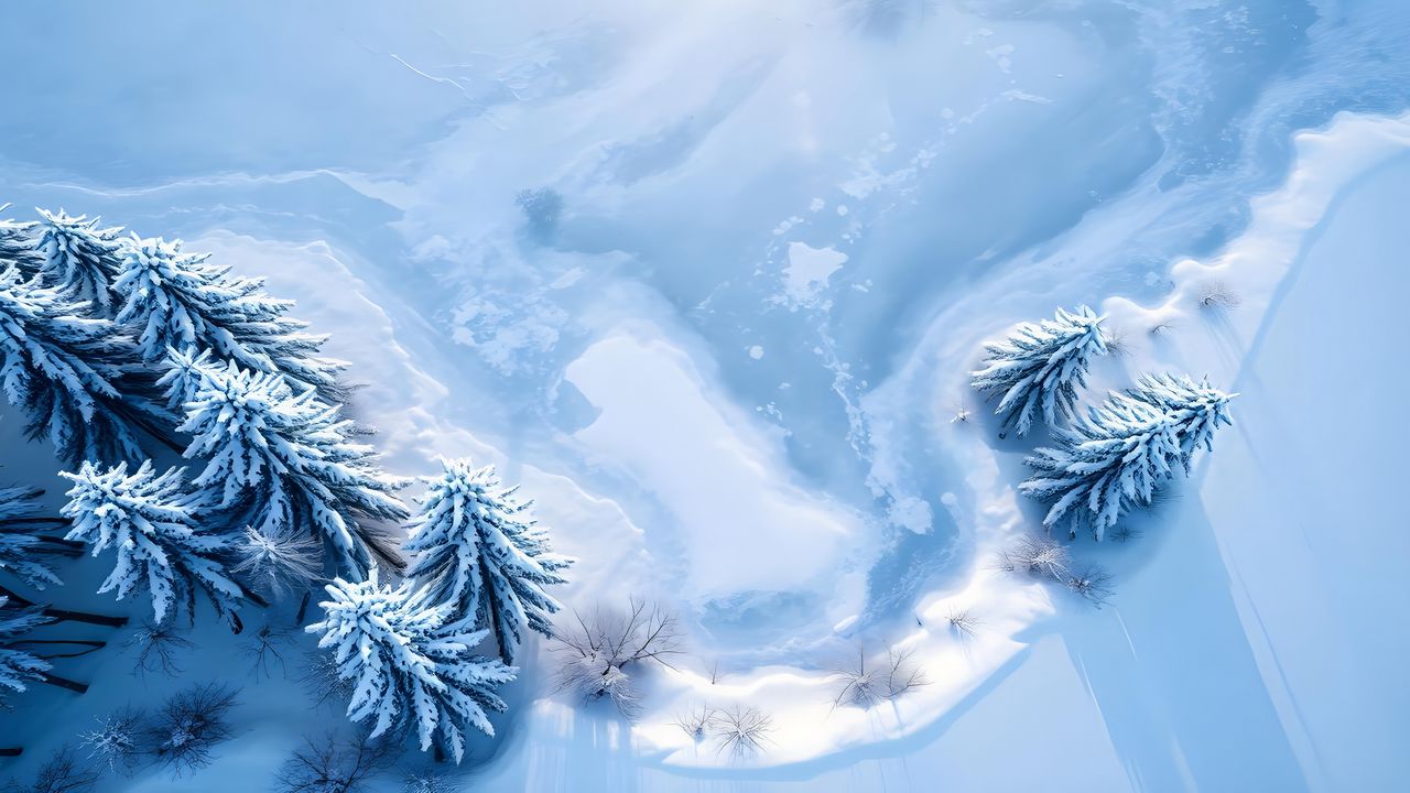 Wallpaper trees, snow, spruces, winter, aerial view