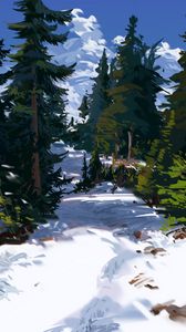 Preview wallpaper trees, spruce, snow, path, art