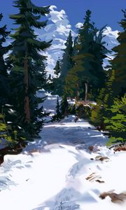 Preview wallpaper trees, spruce, snow, path, art