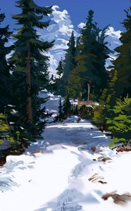 Preview wallpaper trees, spruce, snow, path, art