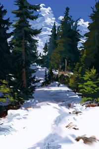 Preview wallpaper trees, spruce, snow, path, art