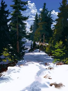 Preview wallpaper trees, spruce, snow, path, art