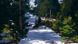Preview wallpaper trees, spruce, snow, path, art