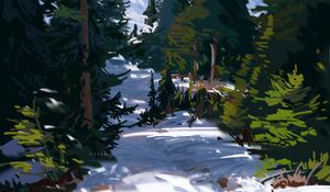 Preview wallpaper trees, spruce, snow, path, art