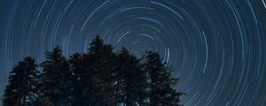 Preview wallpaper trees, starry sky, long exposure, rotation, night, dark