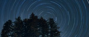 Preview wallpaper trees, starry sky, long exposure, rotation, night, dark