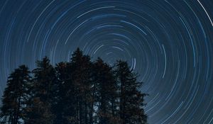 Preview wallpaper trees, starry sky, long exposure, rotation, night, dark