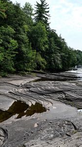 Preview wallpaper trees, stones, river, relief, landscape, nature