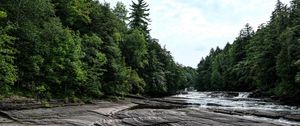 Preview wallpaper trees, stones, river, relief, landscape, nature