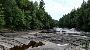 Preview wallpaper trees, stones, river, relief, landscape, nature