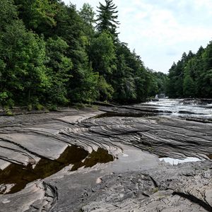 Preview wallpaper trees, stones, river, relief, landscape, nature