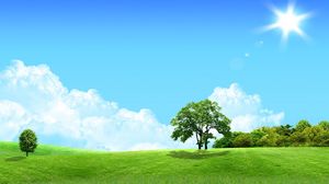 Preview wallpaper trees, sun, meadow, day