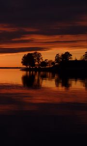 Preview wallpaper trees, sunset, lake, night