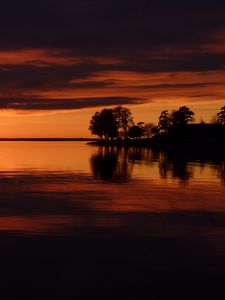 Preview wallpaper trees, sunset, lake, night