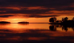 Preview wallpaper trees, sunset, lake, night