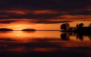 Preview wallpaper trees, sunset, lake, night