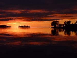 Preview wallpaper trees, sunset, lake, night